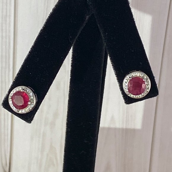 Elegant Round Faceted 6.5mm Nice 3/5 Carat Each Red Ruby Earrings
